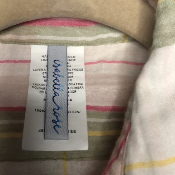 ISABELLA ROSE pink and green striped cotton long button down top. Size Small. - Picture 3 of 13